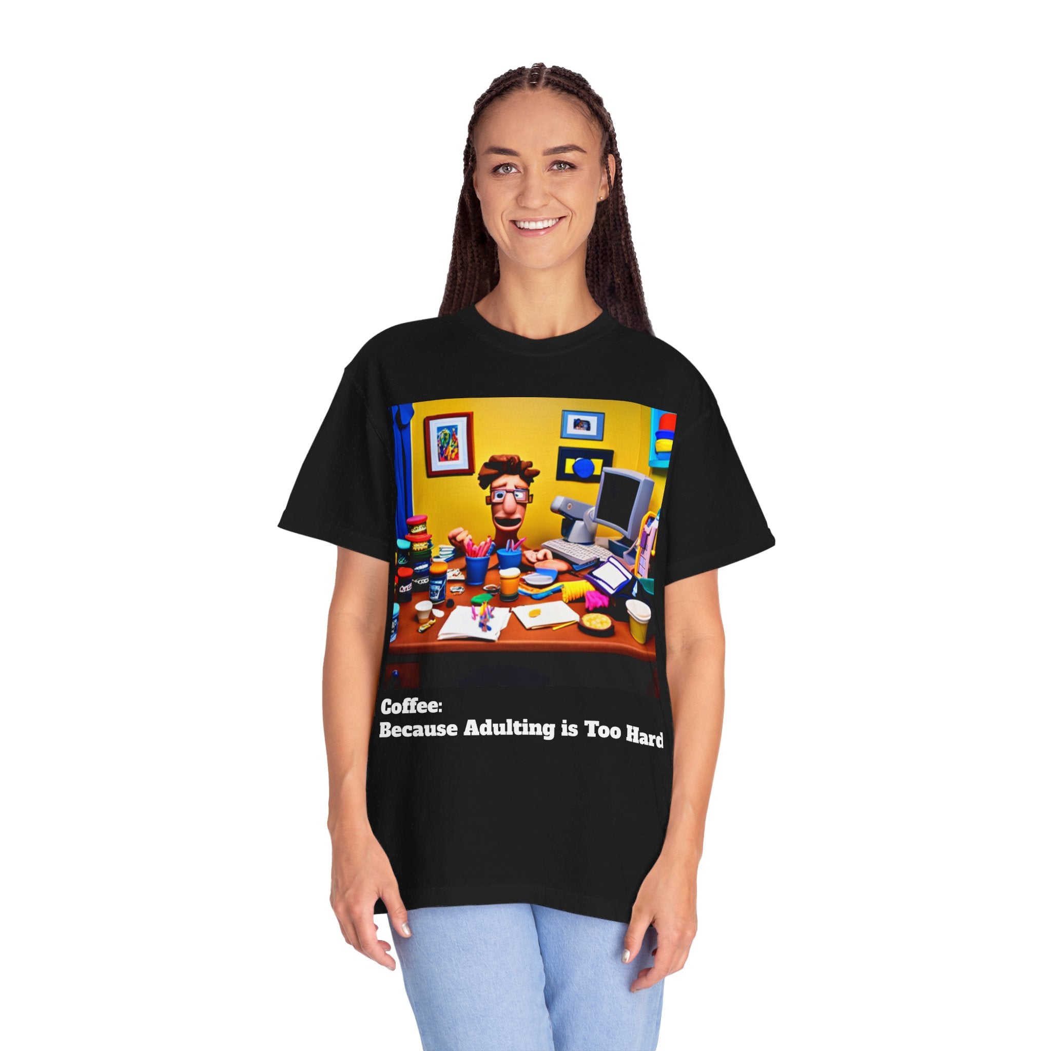 Unisex "Coffee: Because Adulting is Too Hard" Garment-Dyed T-shirt