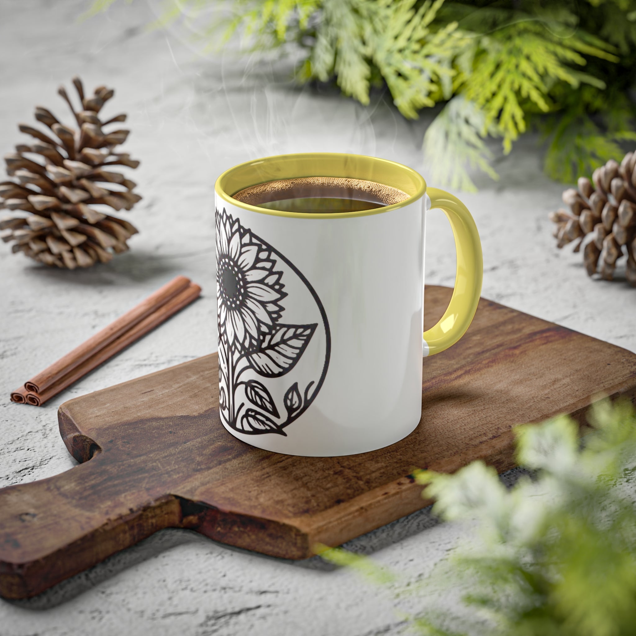 "White Sunflower" Colorful Mugs, 11oz