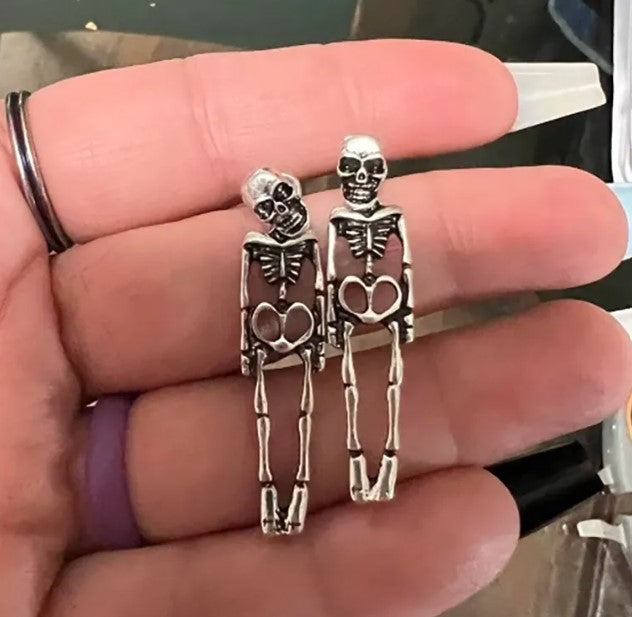 Halloween Skull Earrings – Gothic Skeleton Detachable Stud Earrings | Spooky Alloy Metal Jewelry for Women & Men