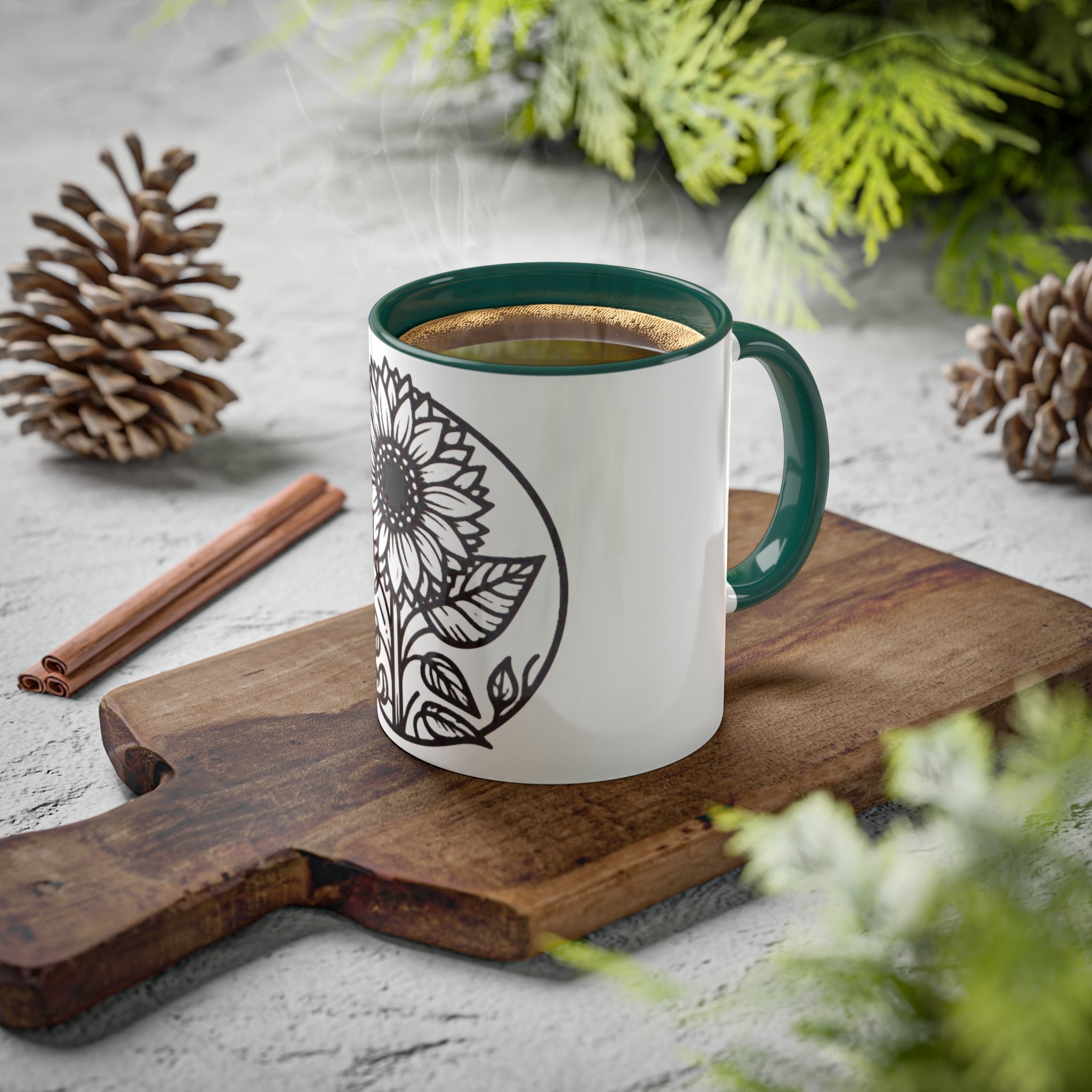 "White Sunflower" Colorful Mugs, 11oz