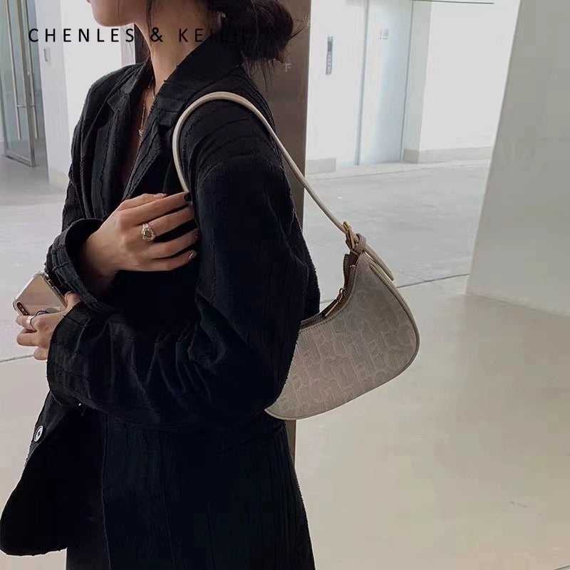 Leather Canvas Underarm Bag