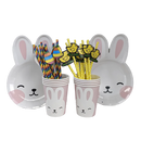 Easter Bunny Disposable Tableware Set – Cute Cartoon Rabbit Paper Plates, Cups & Napkins for Kids Birthday, Easter Parties & Spring Celebrations