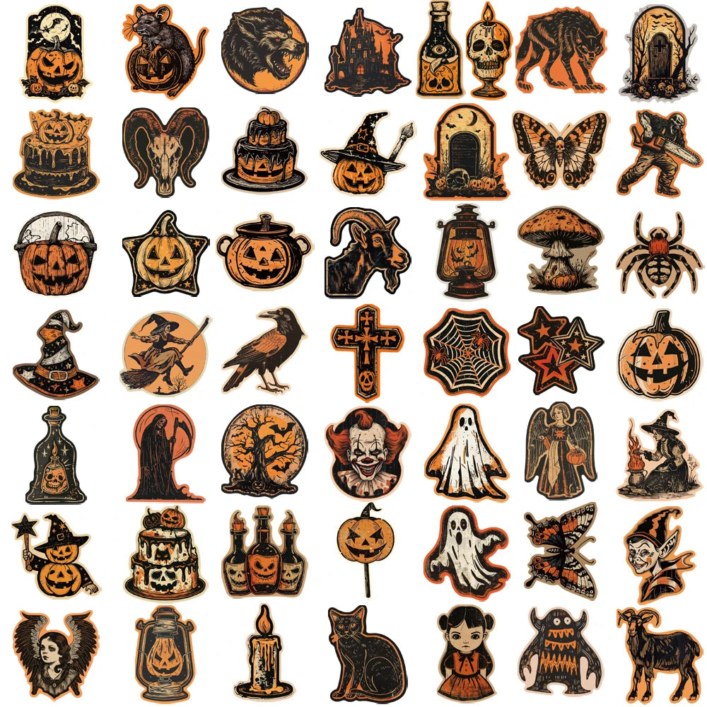 50/100PCS Retro Halloween Stickers | Terrifying Pumpkin Graffiti Pack for Luggage, Phone, Laptop & DIY Crafts