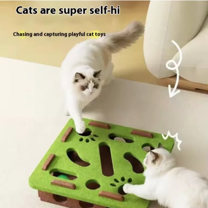 Interactive Cat Puzzle Maze Toy – Felt Box with Bell Ball for Smart Play