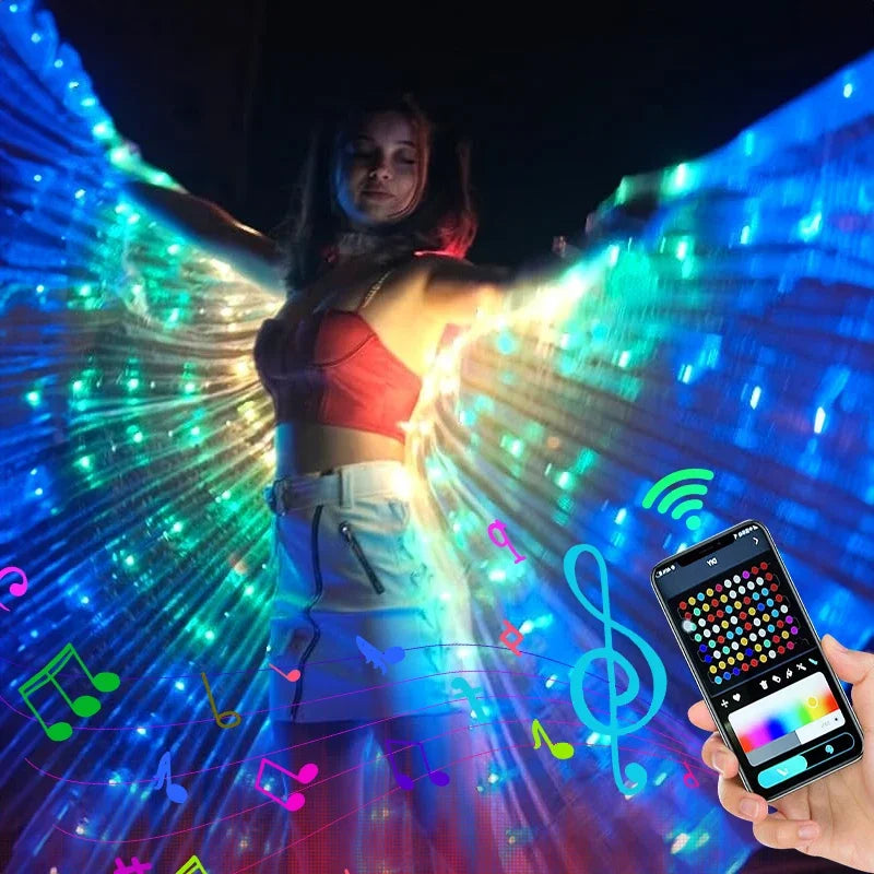 RGB IC LED Belly Dance Wings | Smart Remote Control Butterfly Costume | DIY Color Performance Props for Adults