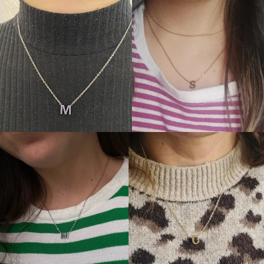 Minimalist Initial Necklace A–Z – Stainless Steel Letter Pendant Choker for Women (Gold & Steel)
