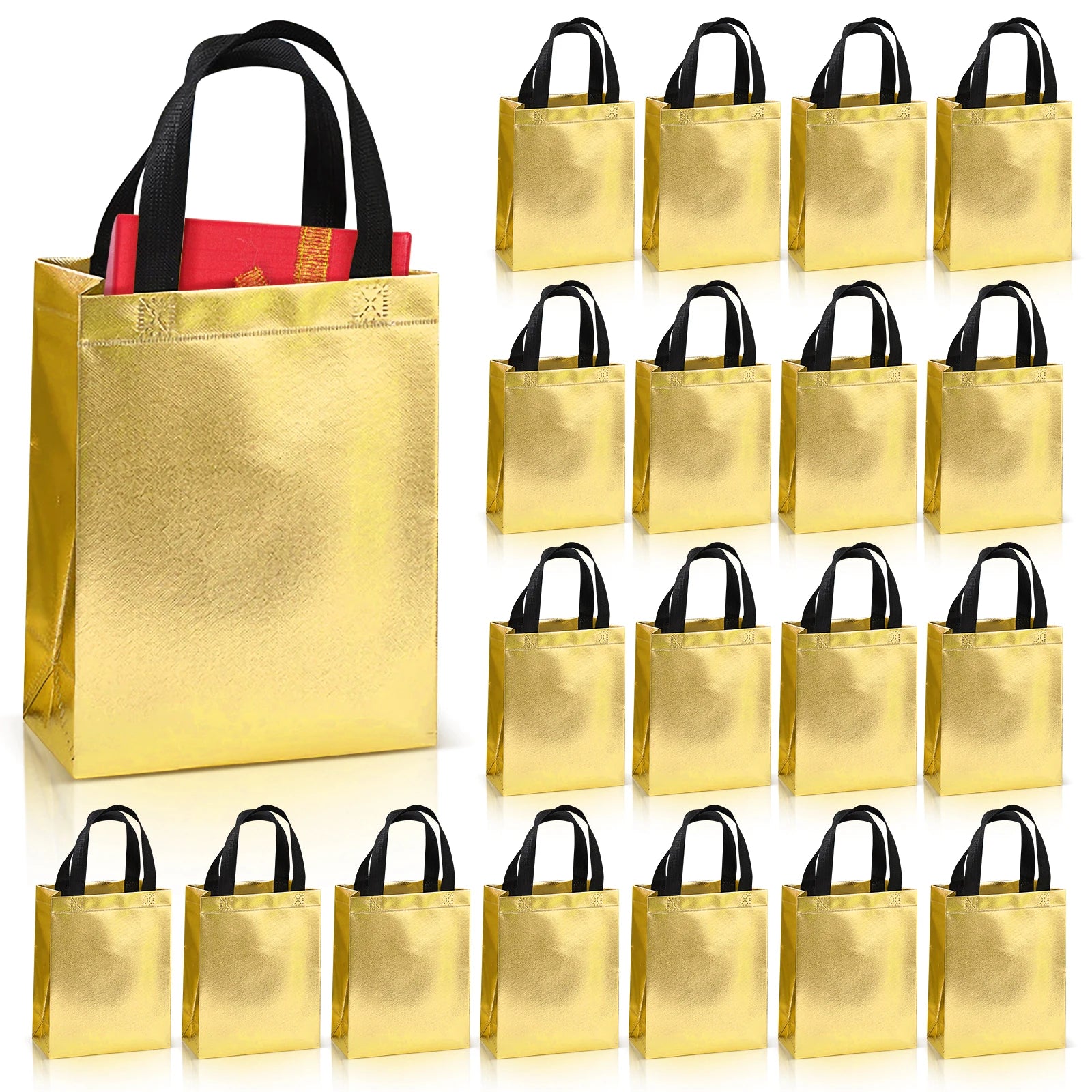 20pcs Aluminized Non‑Woven Gift Bags – Reusable Leak‑Proof Tote Bags for Shopping, Mother’s Day, Graduation, Party & Event Packaging