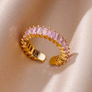 Luxury Gold Plated Colorful Zircon Heart Ring for Women | Stainless Steel