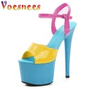 Women’s Modern Platform High Heels – 17cm Thin Heel Pole Dance Sandals, Sexy Mixed‑Color Summer Party & Wedding Shoes (Size 35–43)