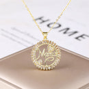 Luxury Mama & Children Zircon Pendant Necklace – Gold Round Clavicle Chain for Women, High‑Shine Mother’s Day Jewelry Gift