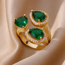 Luxury Gold Plated Colorful Zircon Heart Ring for Women | Stainless Steel