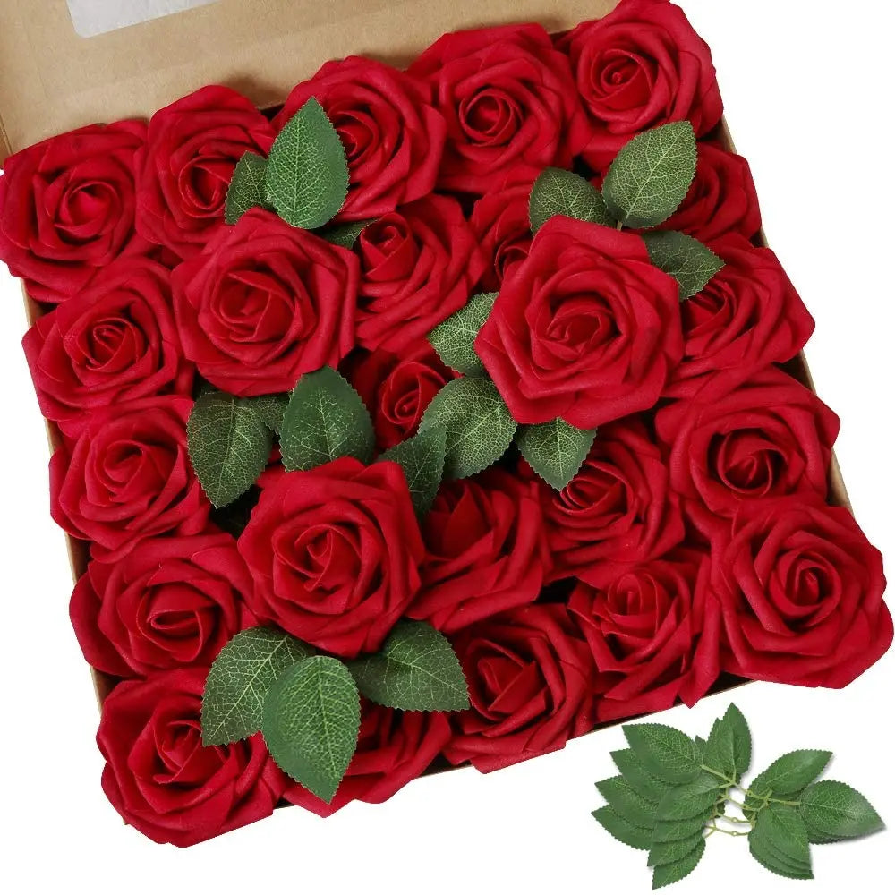 25pcs Real‑Looking Artificial Roses – Soft PE Foam Flower Heads for DIY Wedding Bouquets, Party Décor, Baby Shower & Home Arrangements