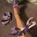 Venus Chan Italian Design Women’s Shoes & Rhinestone Butterfly Bag Set – Bridal Party Heels with Matching Handbag, Elegant Wedding Accessories