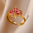 Luxury Gold Plated Colorful Zircon Heart Ring for Women | Stainless Steel