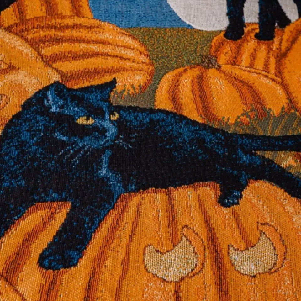 Halloween Pumpkin Cat Tassel Throw Blanket