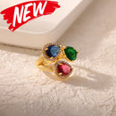 Luxury Gold Plated Colorful Zircon Heart Ring for Women | Stainless Steel