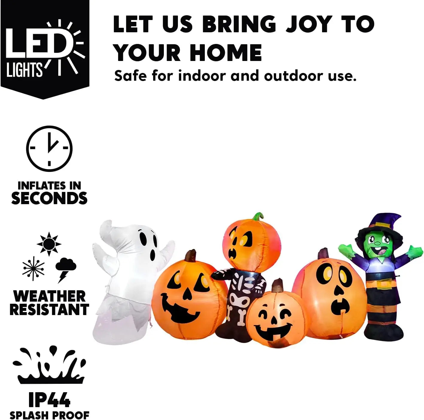 8 ft Halloween Inflatable Witch Ghost Skeleton & Pumpkin Patch | LED Outdoor Yard Decoration