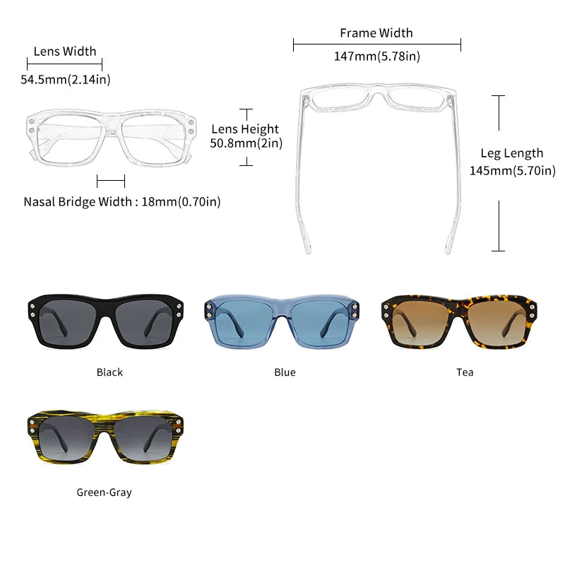 Acetate Square Rectangular Polarized Sunglasses - OLM Store