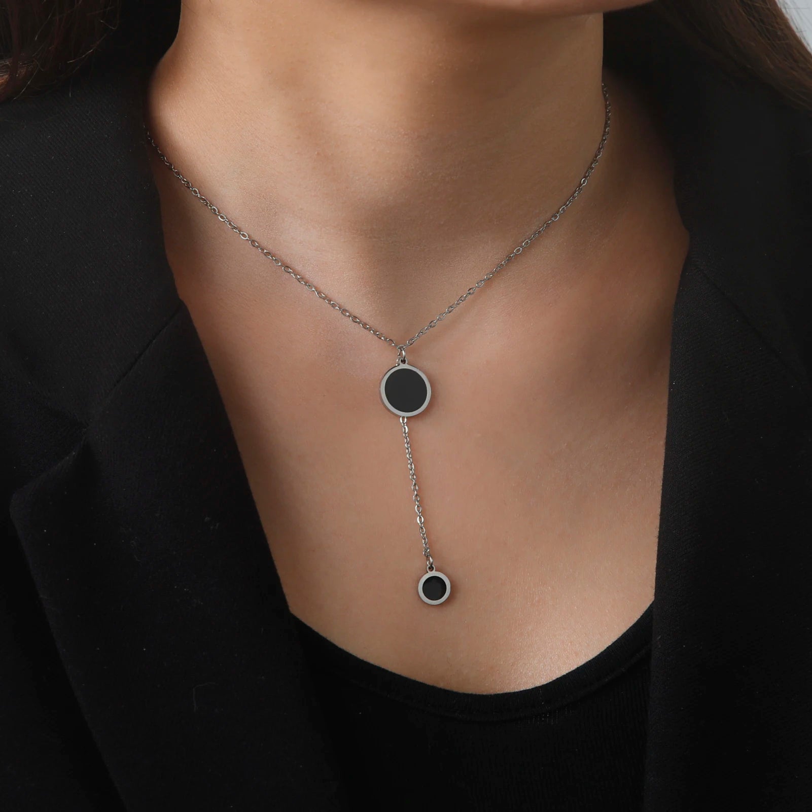 Multilayer Snake Chain Necklace for Women – Stainless Steel Round Disc Pendant (Gold & Steel)