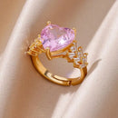 Luxury Gold Plated Colorful Zircon Heart Ring for Women | Stainless Steel