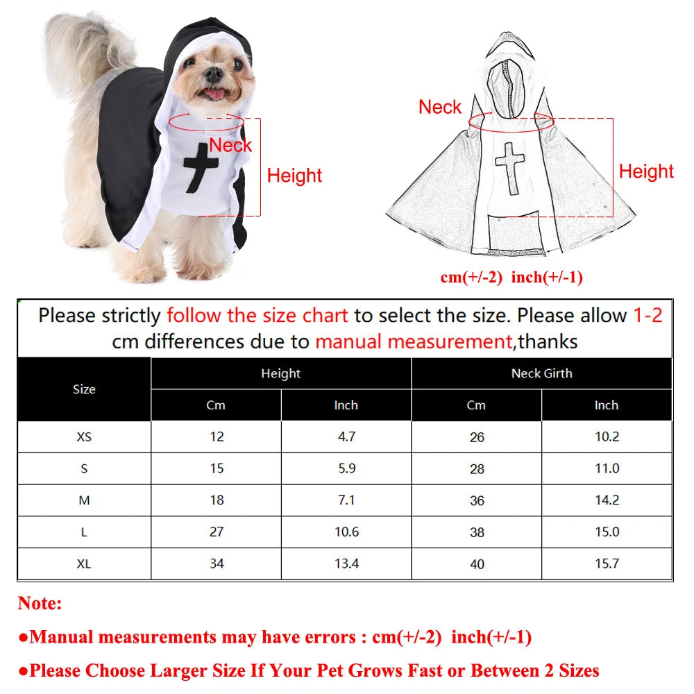 Funny Halloween Cat & Dog Nun Costume | Jesus Cross Cosplay Outfit for Small, Medium & Large Pets