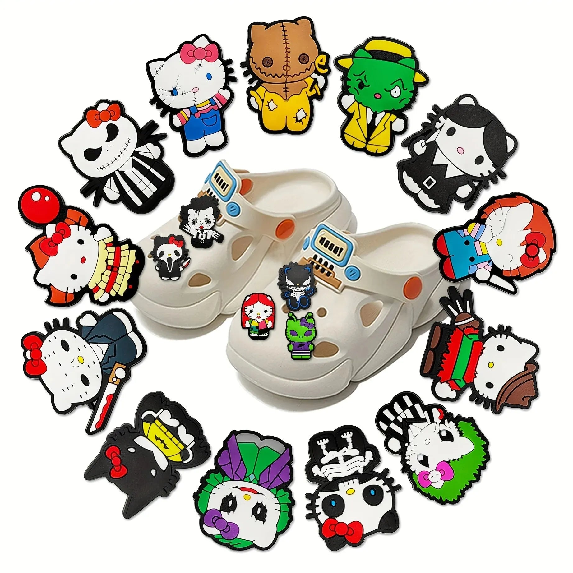 18pcs Halloween Cat Shoe Charms | PVC Decorations for Clogs, Bubble Slides & Bogg Bags
