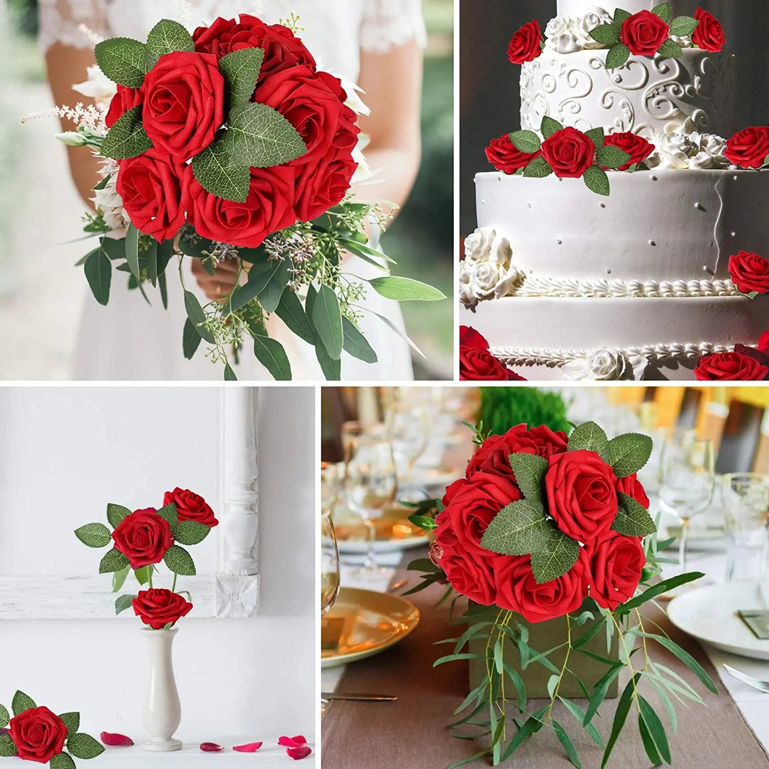 25pcs Real‑Looking Artificial Roses – Soft PE Foam Flower Heads for DIY Wedding Bouquets, Party Décor, Baby Shower & Home Arrangements