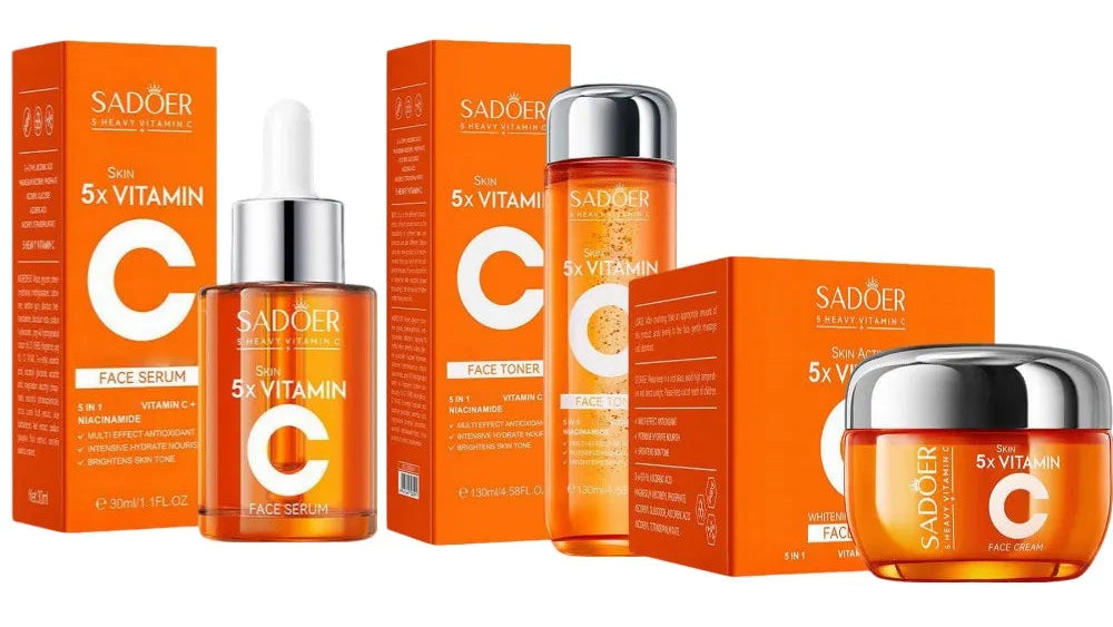 Vitamin C Brightening Essence Set – Dark Spot Corrector, Pore Minimizer & Skin Tone Perfector (50g Cream + 130ml Toner + 30ml Serum)