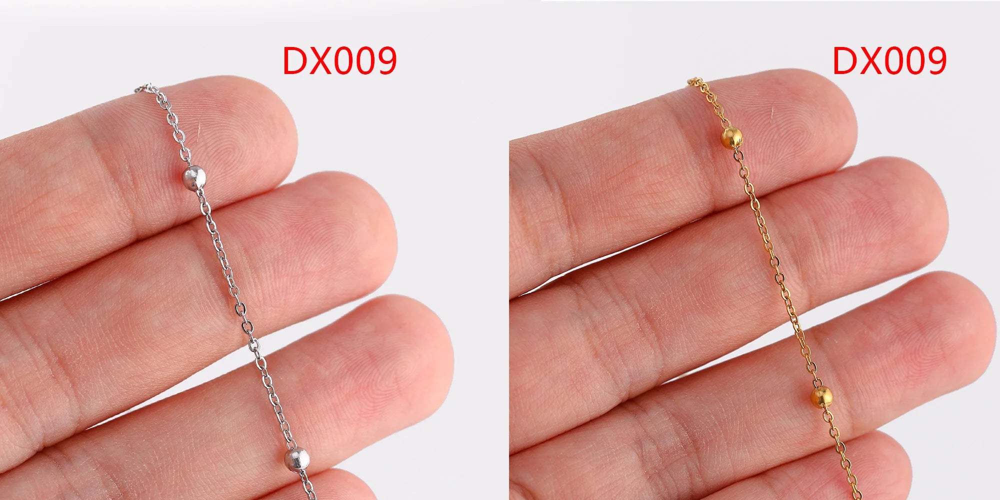 5‑Piece Stainless Steel Chain Necklace Set – Bead, Rope, Cuban, Paperclip & Snake Link Chains for Women, 18K Gold & Steel DIY Jewelry