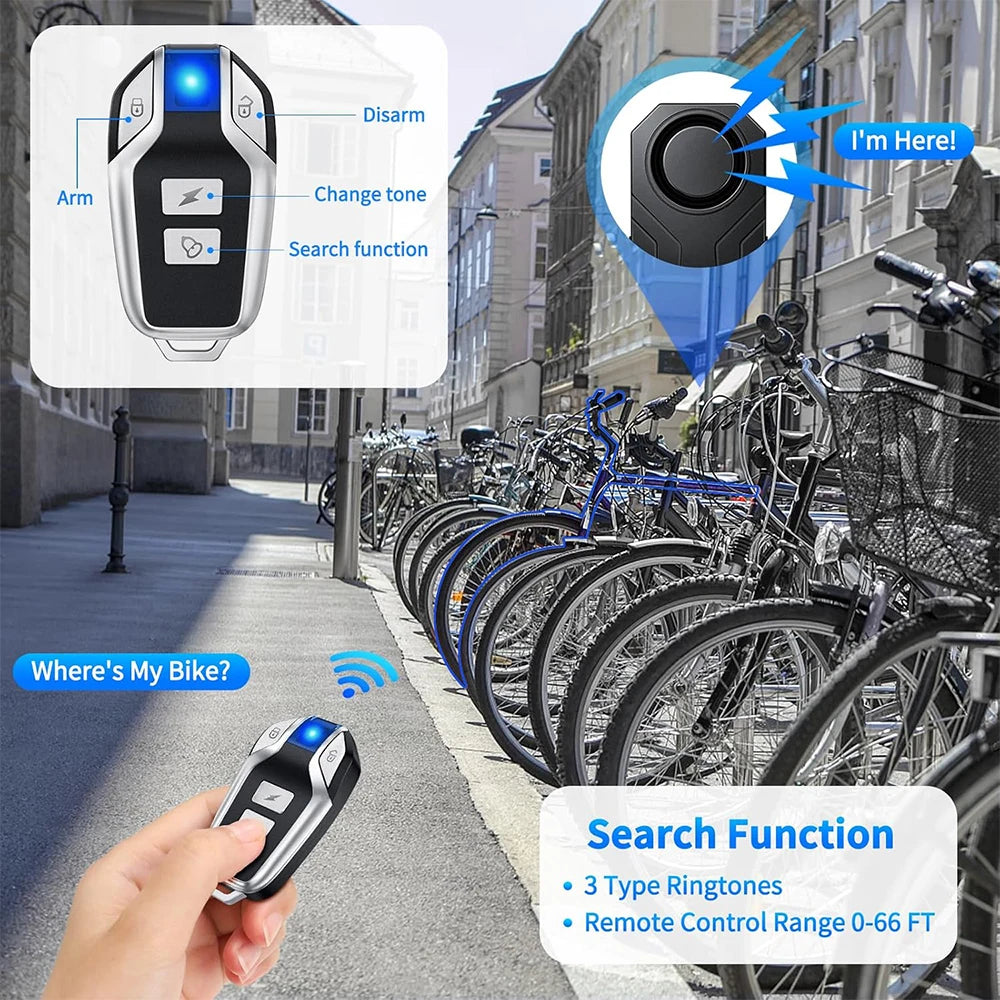 Hollarm Wireless Bicycle Vibration Alarm Rechargeable Waterproof Motorcycle Bike Alarms Remote Control Anti Lost Security Sensor