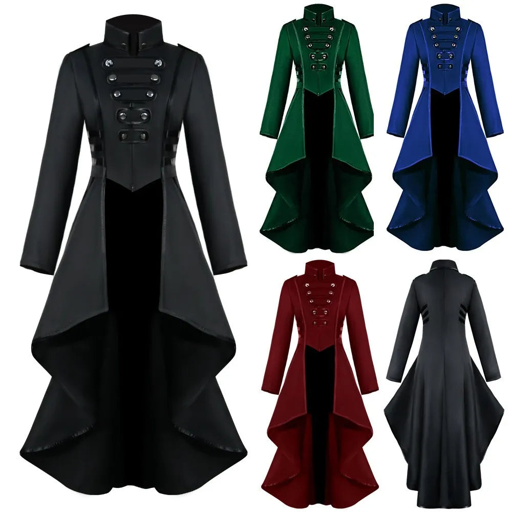 Women’s Gothic Steampunk Tailcoat Jacket | Retro Victorian Cosplay Coat | Medieval Halloween Tuxedo Dress