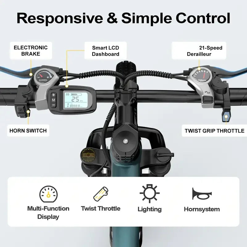26"/24" Electric Mountain E‑Bike for Adults – 1000W Peak Motor, 36V 10.3Ah/13.3Ah Battery, 19.7 MPH Commuter Ebike