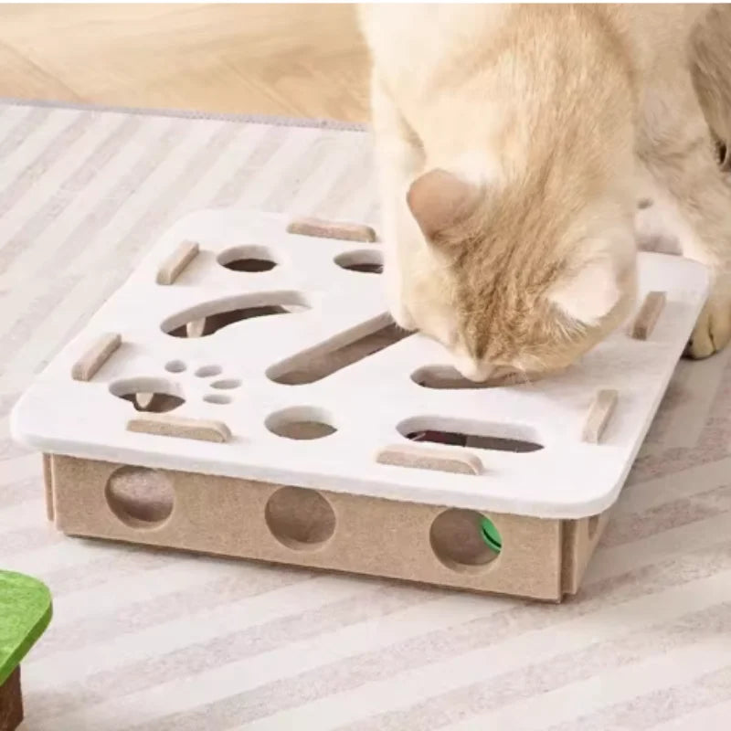 Interactive Cat Puzzle Maze Toy – Felt Box with Bell Ball for Smart Play