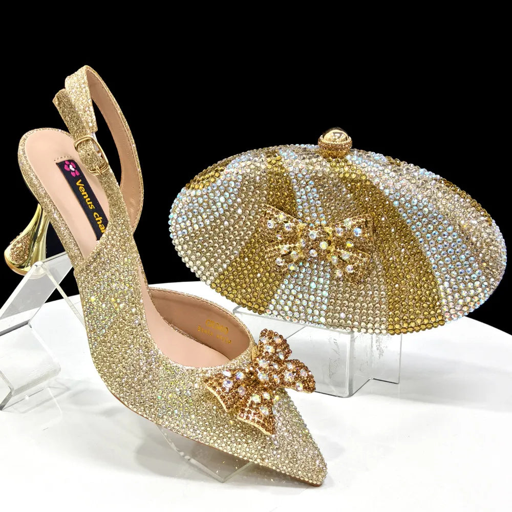 Italian Design Women’s Heels & Rhinestone Butterfly Bag Set – Bridal & Evening Wear (US Sizes 6–11)