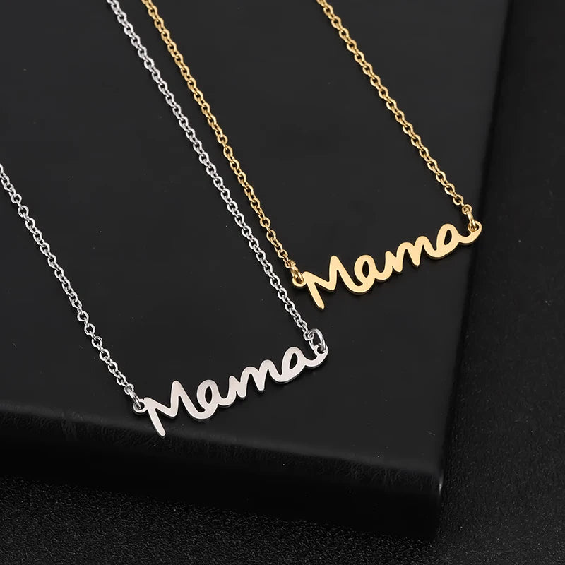 Mama Letter Pendant Necklace – Stainless Steel Non‑Fading Choker Chain for Women, Mother’s Day Jewelry Gift, Gold & Steel
