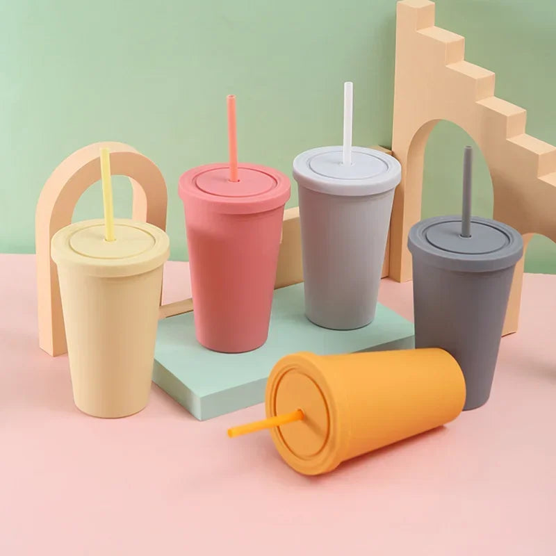 Double-layer Candy Color Straw Cup