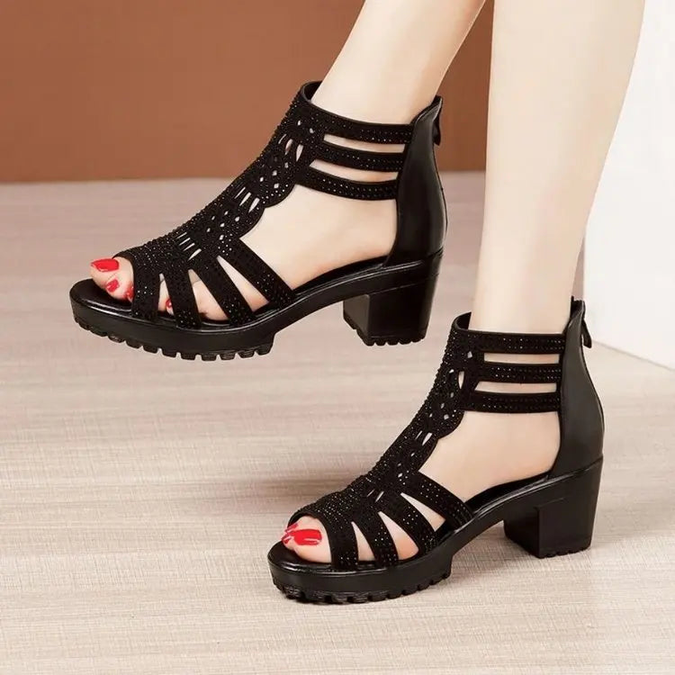 New Women's Fish Mouth Shoes Wedges Hollow Out  Anti slip Sandals Ladies Casual Low Heel Sandals Fashion open toe Mujer Footwear