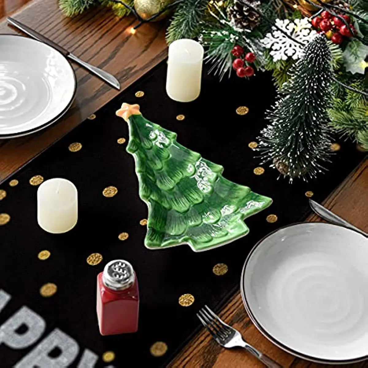 New Years Table Runner - Black and Gold Happy New Year Linen