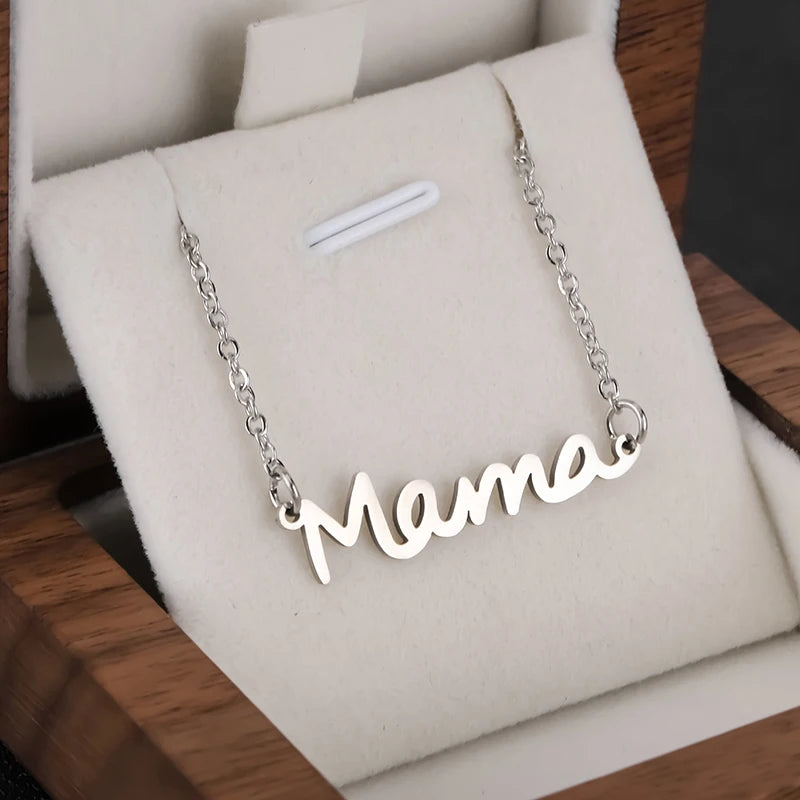 Mama Letter Pendant Necklace – Stainless Steel Non‑Fading Choker Chain for Women, Mother’s Day Jewelry Gift, Gold & Steel