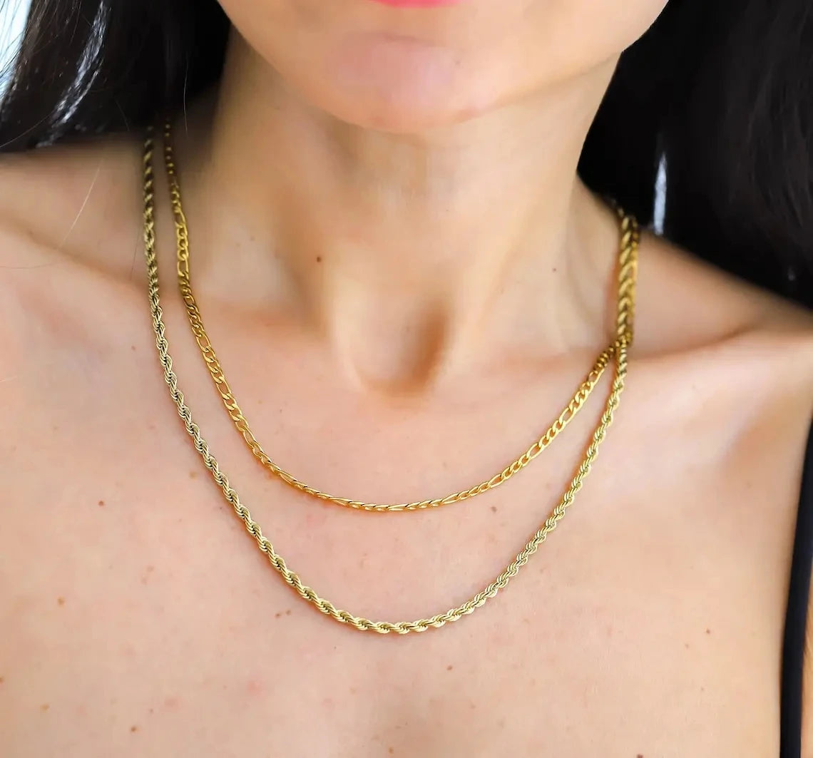 5‑Piece Stainless Steel Chain Necklace Set – Bead, Rope, Cuban, Paperclip & Snake Link Chains for Women, 18K Gold & Steel DIY Jewelry