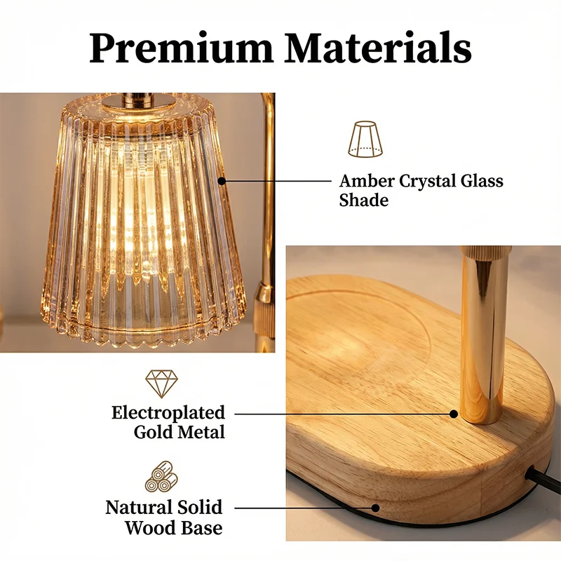 50W Candle Warmer Lamp with Timer – Dimmable Glass Candle Melter, Adjustable Light for Cozy Bedroom & Home Decor (No Flame, No Smoke)
