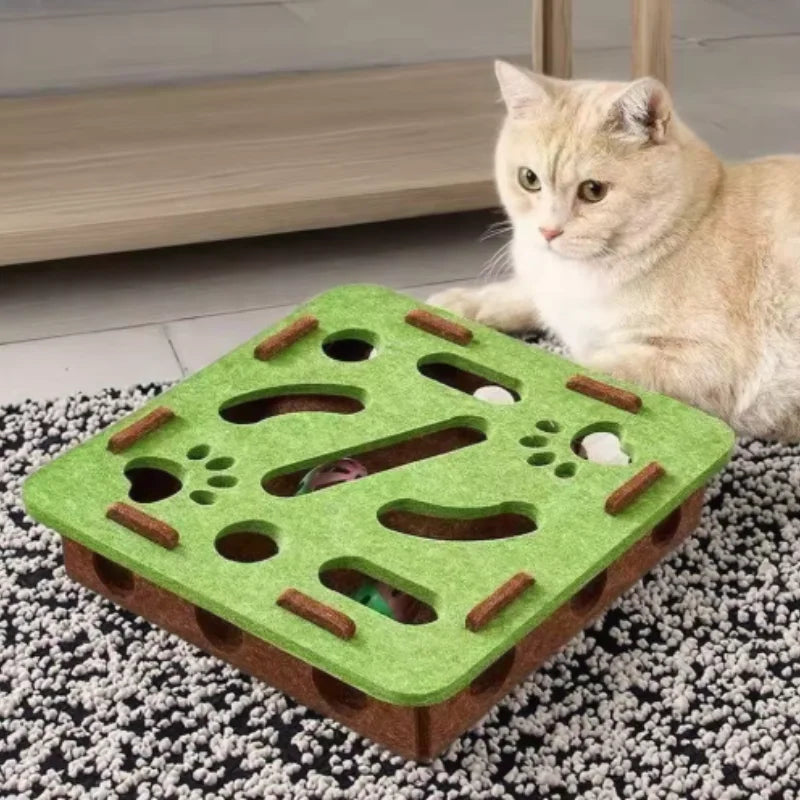 Interactive Cat Puzzle Maze Toy – Felt Box with Bell Ball for Smart Play