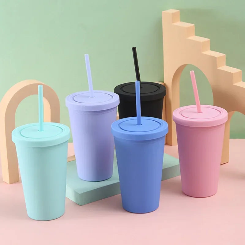 Double-layer Candy Color Straw Cup