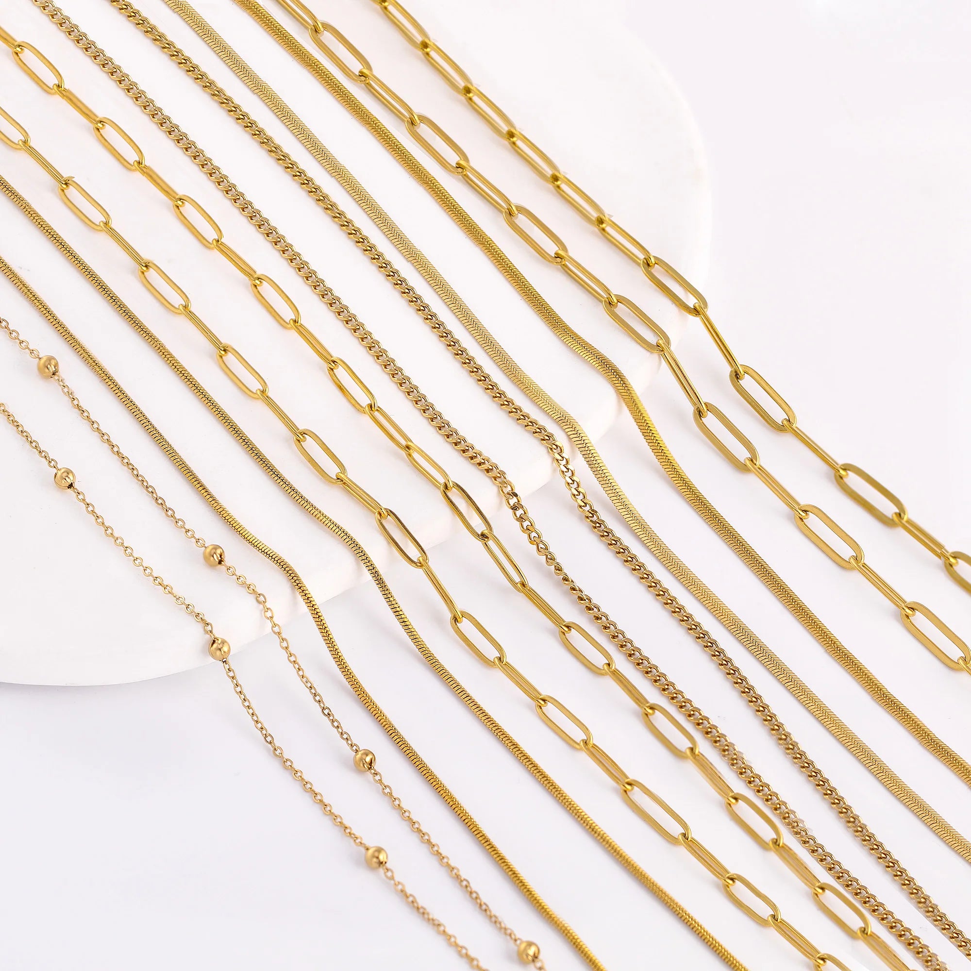 5‑Piece Stainless Steel Chain Necklace Set – Bead, Rope, Cuban, Paperclip & Snake Link Chains for Women, 18K Gold & Steel DIY Jewelry