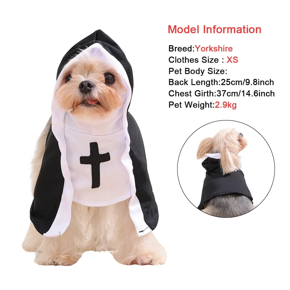 Funny Halloween Cat & Dog Nun Costume | Jesus Cross Cosplay Outfit for Small, Medium & Large Pets