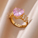 Luxury Gold Plated Colorful Zircon Heart Ring for Women | Stainless Steel