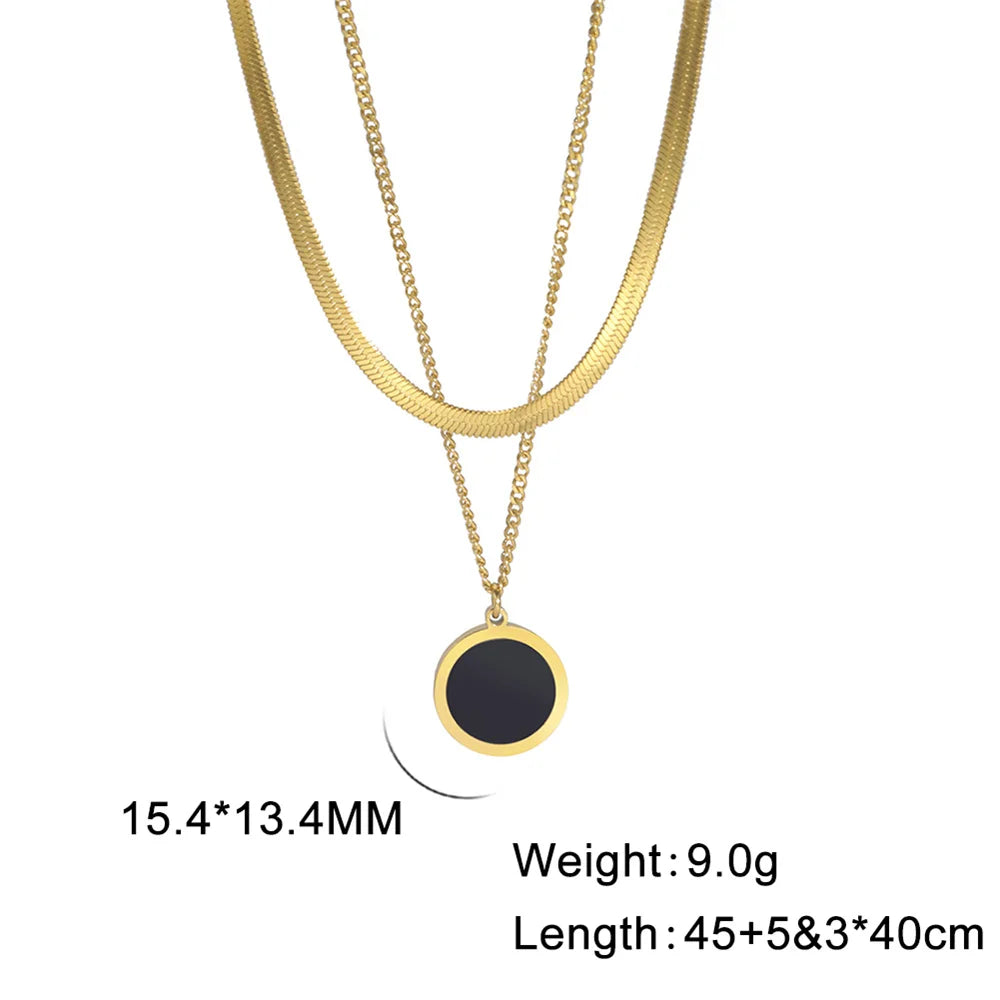 Multilayer Snake Chain Necklace for Women – Stainless Steel Round Disc Pendant (Gold & Steel)