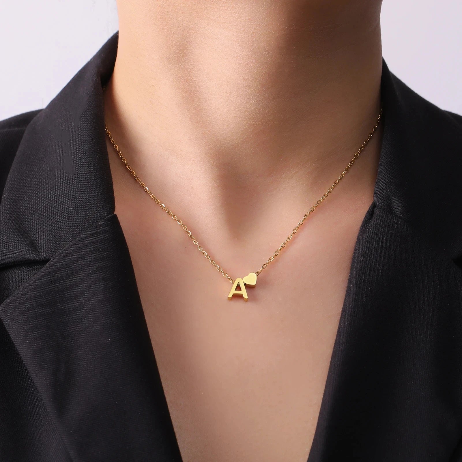 Minimalist Initial Necklace A–Z – Stainless Steel Letter Pendant Choker for Women (Gold & Steel)