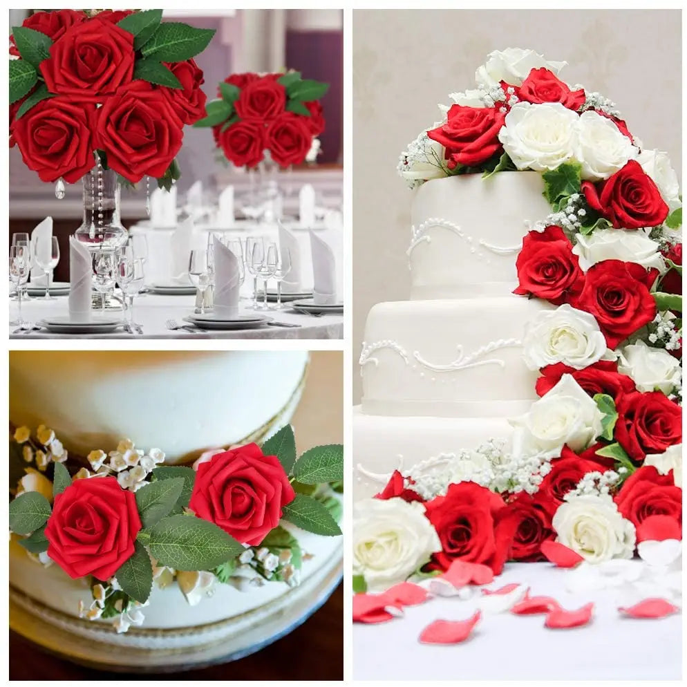 25pcs Real‑Looking Artificial Roses – Soft PE Foam Flower Heads for DIY Wedding Bouquets, Party Décor, Baby Shower & Home Arrangements