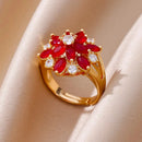 Luxury Gold Plated Colorful Zircon Heart Ring for Women | Stainless Steel